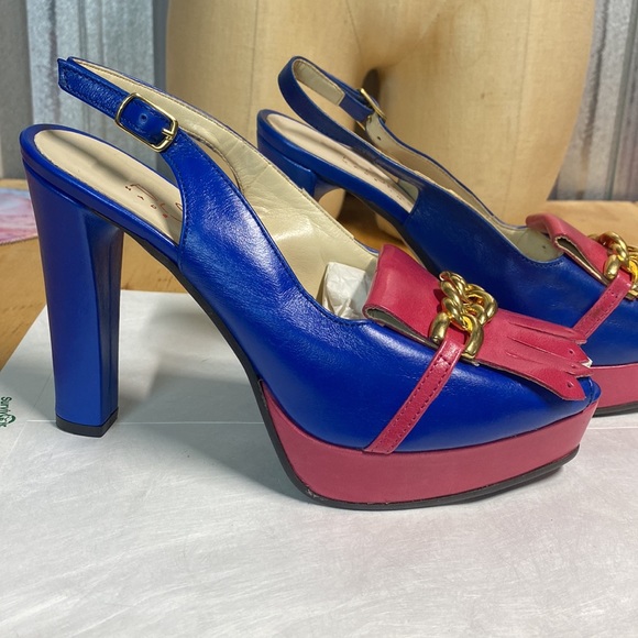 RARE DP PURSE MADE IN ITALY PLATFORM SLING BACK HEELS SIZE 38 - Picture 6 of 13